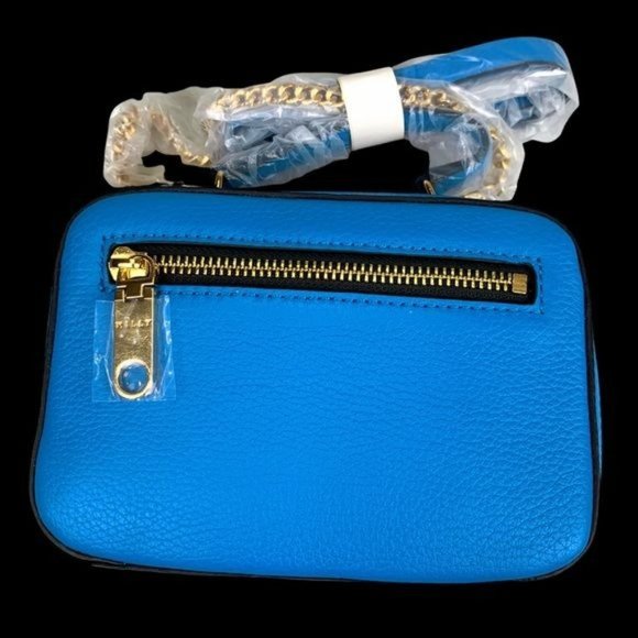 NWT Milly Bright Blue Gold Genuine Pebbled Leather Mini Satchel Purse Handbag - Picture 4 of 12